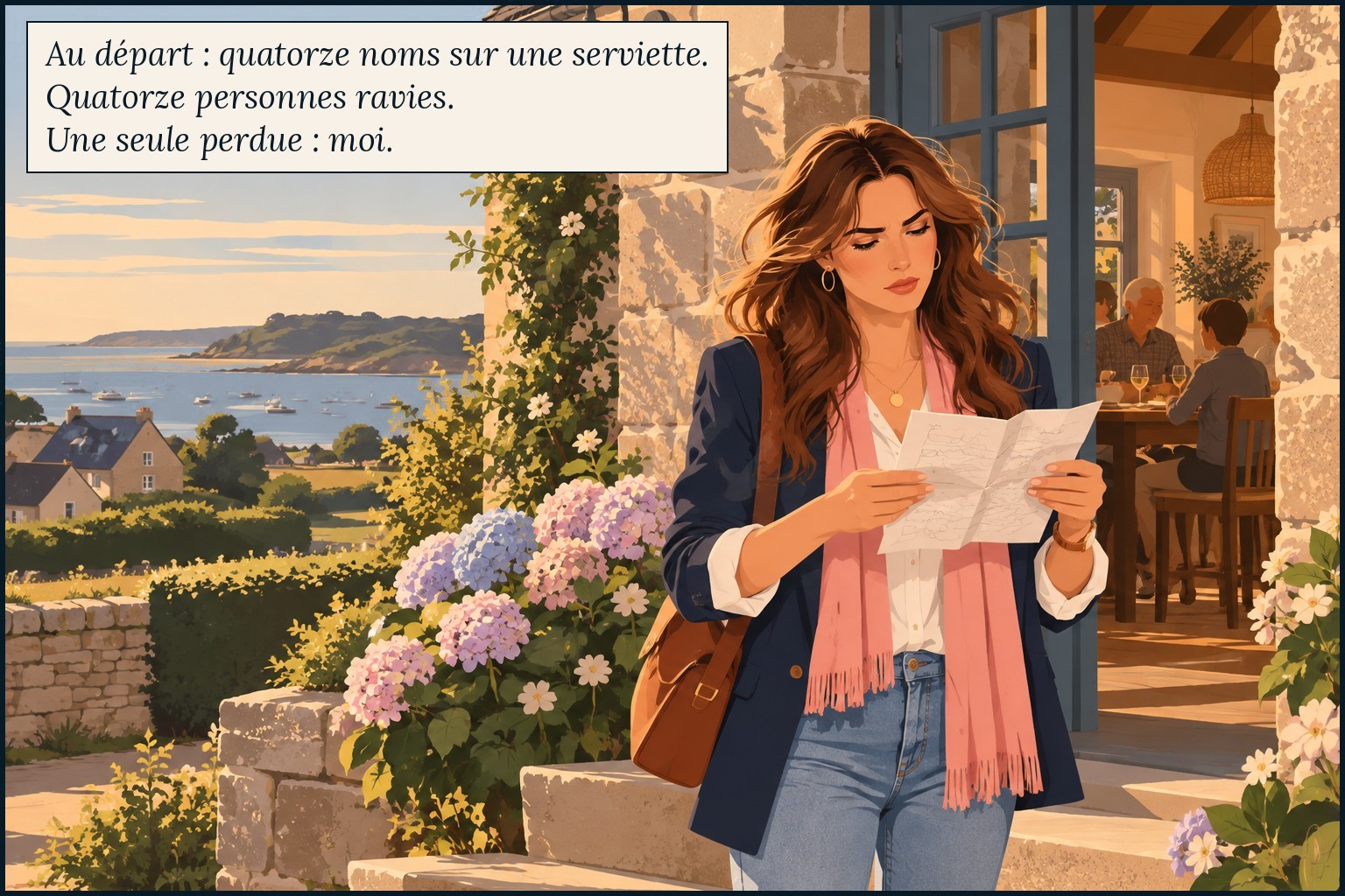 Garance relit les quatorze idées de noms d'entreprise griffonnées sur une serviette. Au départ : quatorze noms sur une serviette. Quatorze personnes ravies. Une seule perdue : moi.
