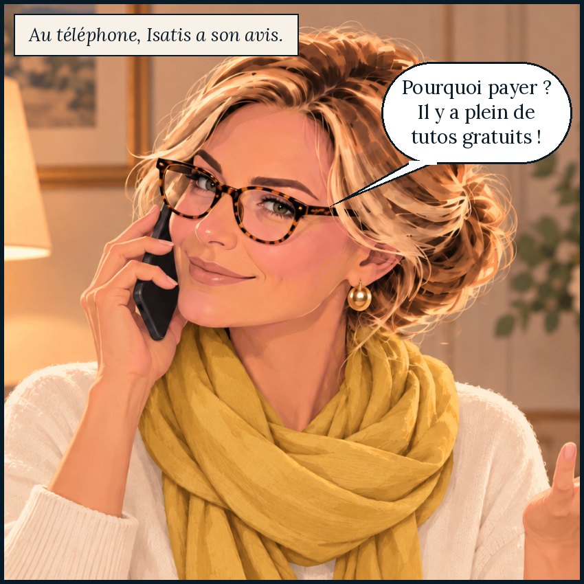 Au téléphone, Isatis a son avis : « Pourquoi payer ? Il y a plein de tutos gratuits ! »