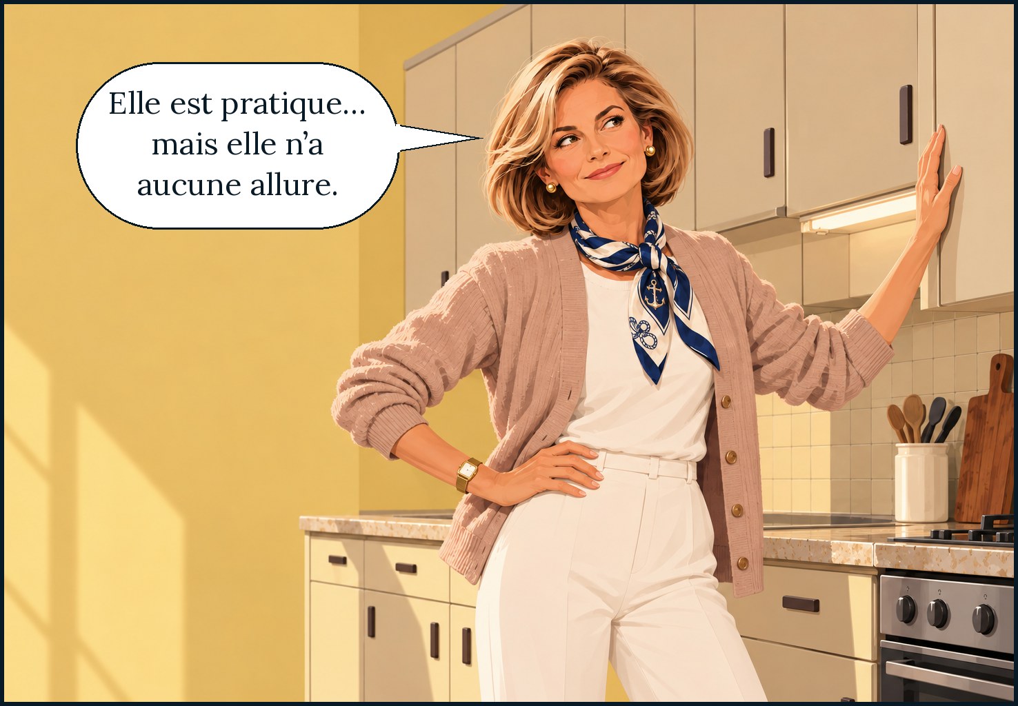 Marie-Françoise regarde sa vieille cuisine : « Elle est pratique… mais elle n’a aucune allure. »