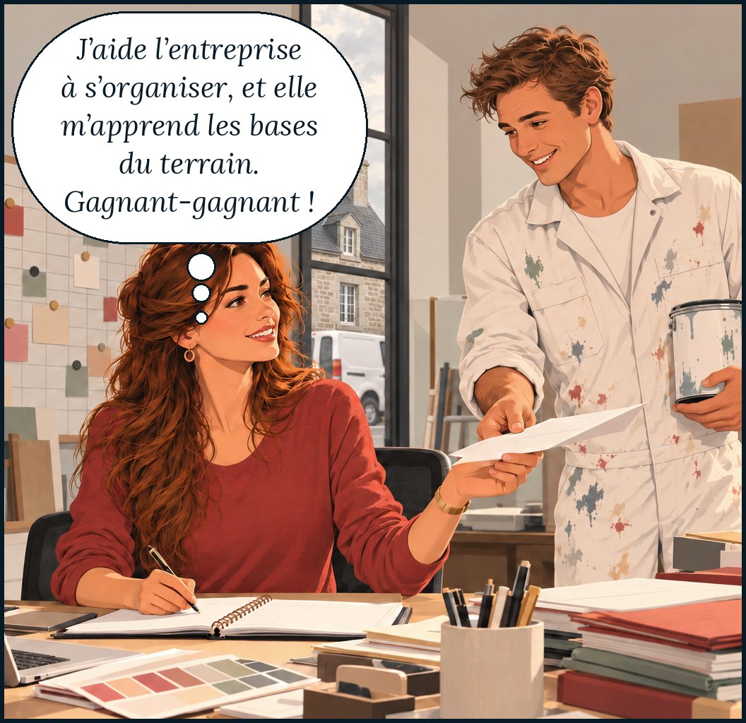 Garance pense : « J’aide l’entreprise à s’organiser, et elle m’apprend les bases du terrain. Gagnant-gagnant ! »