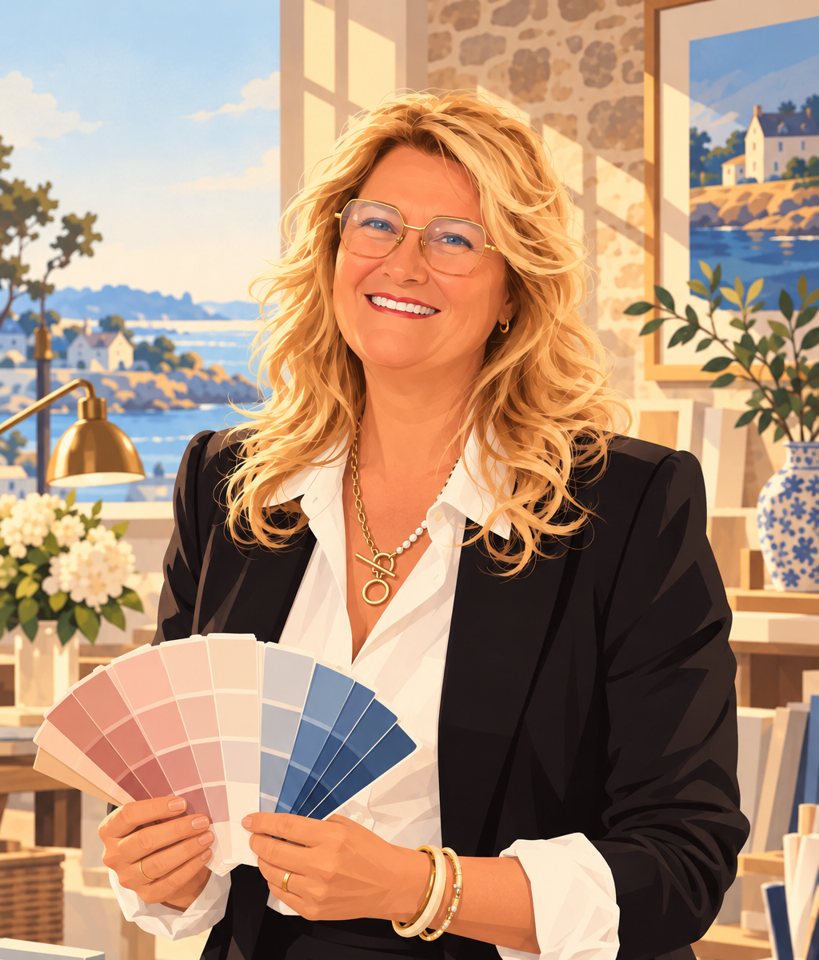 Myriam Blin, décoratrice et coloriste, un nuancier à la main